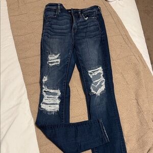 American Eagle Outfitters Dark Blue Distressed Skinny Jeans